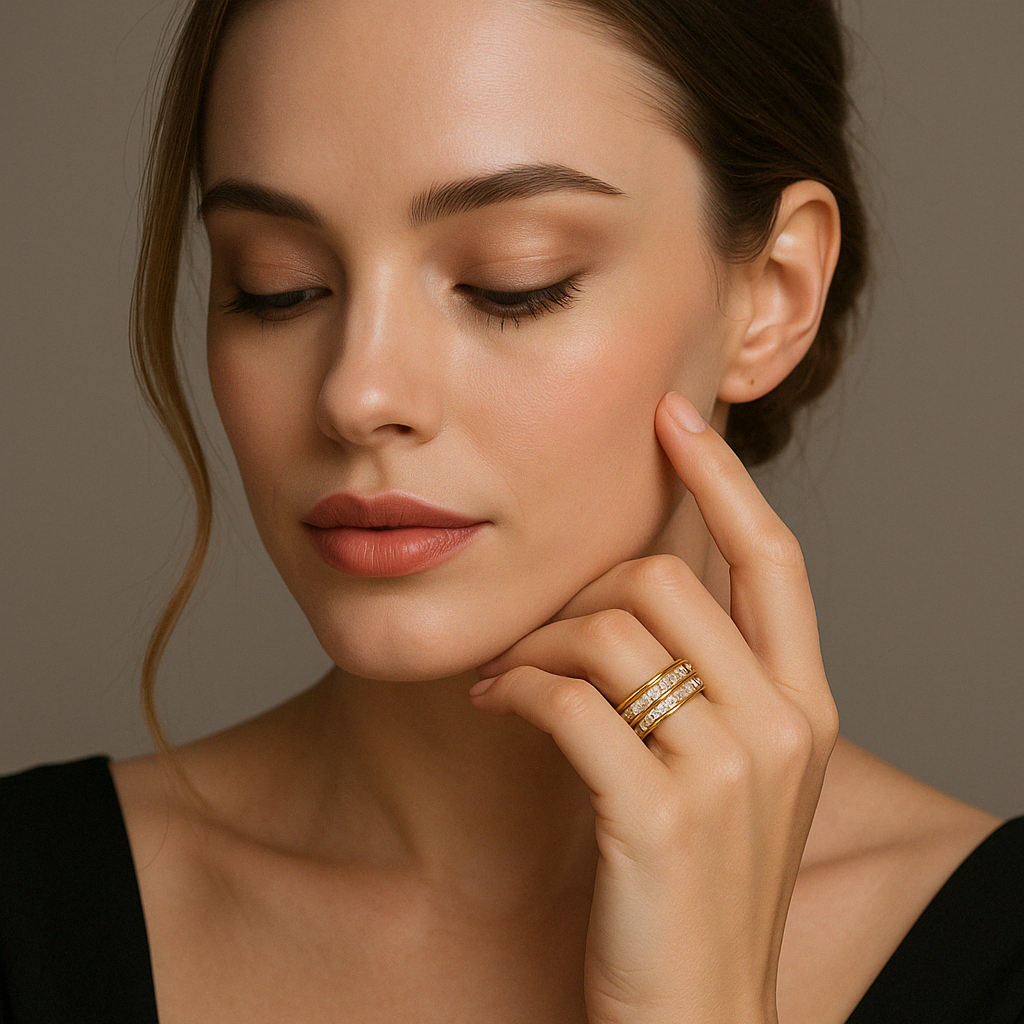 Elegant Titanium Steel Couple Rings – Single & Double Row Diamond Design