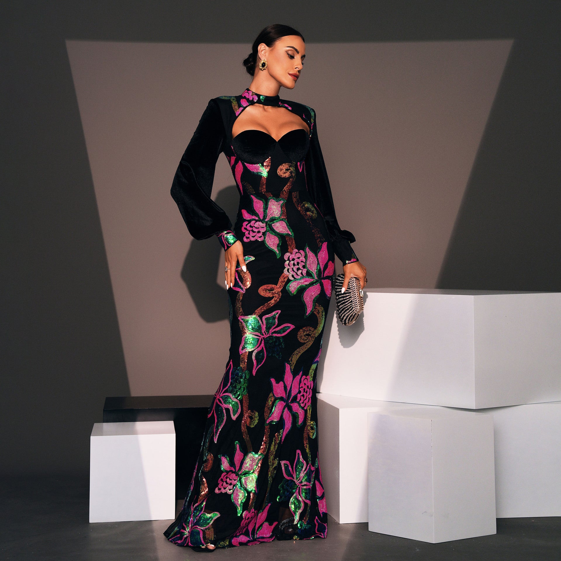 "LuxeGlow Sequined Evening Gown β Elegant & Timeless"