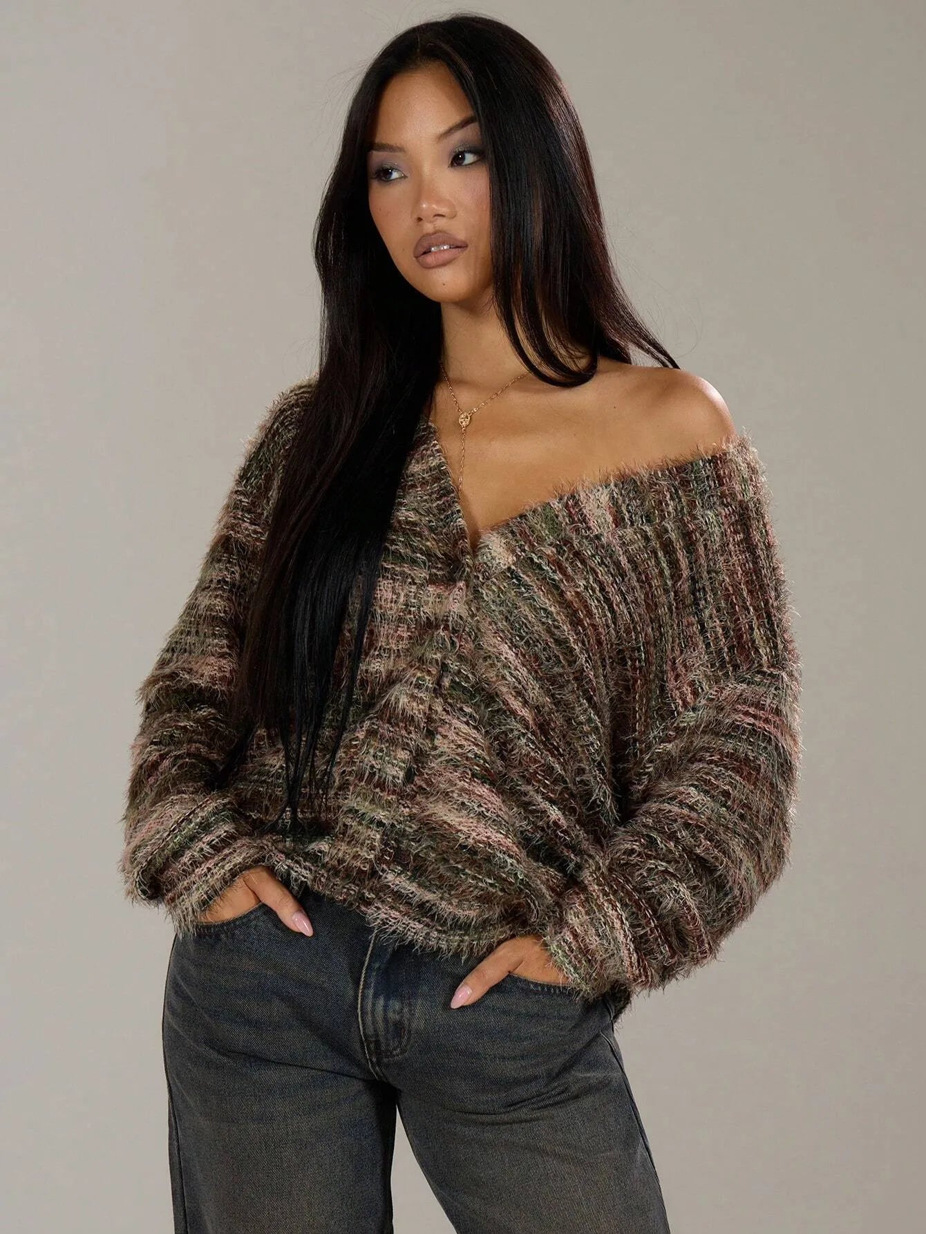 Women’s Winter Stripe Knit Button Cardigan