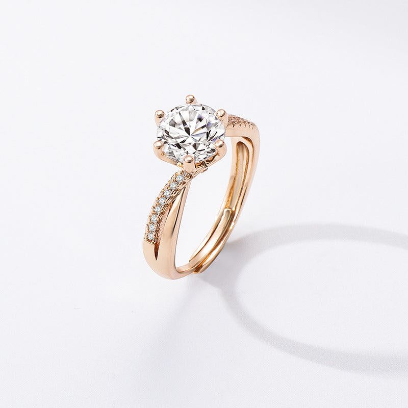 Affordable Luxury Champagne Gold Ring – Elegant Twist with Six-Claw Setting