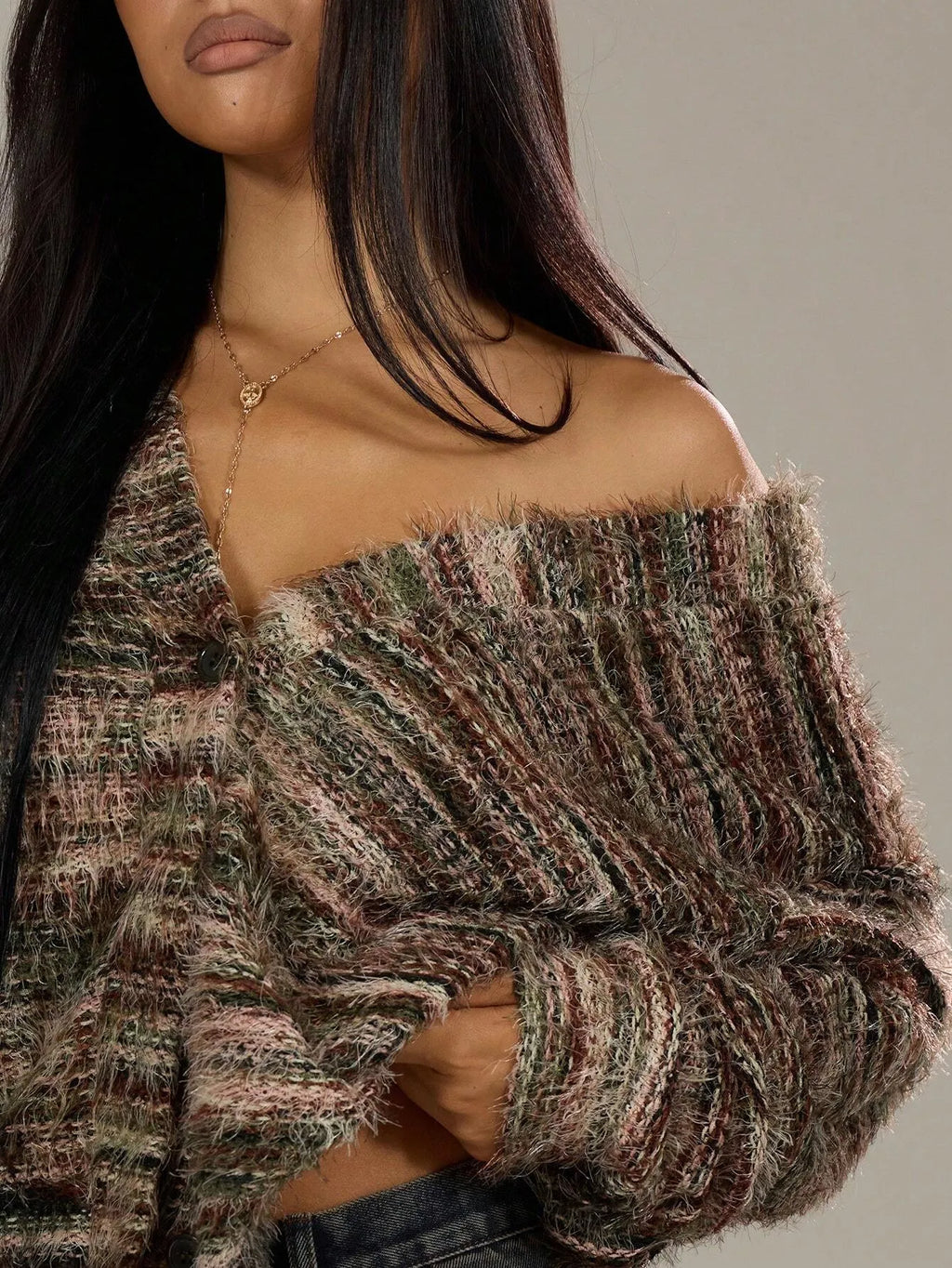 Women’s Winter Stripe Knit Button Cardigan