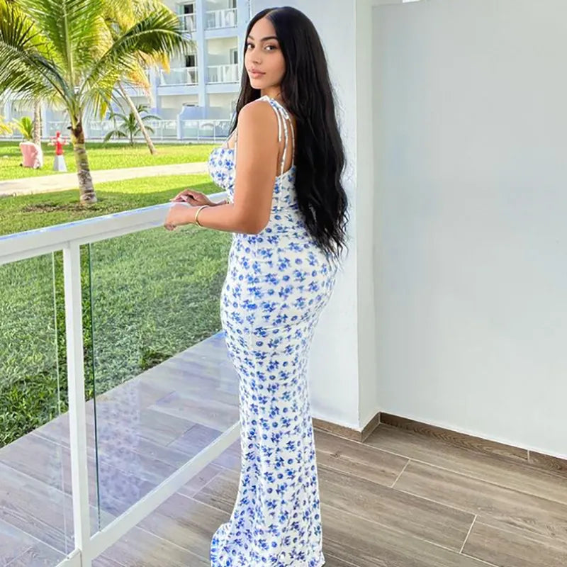 Floral Lace-Up Summer Dress