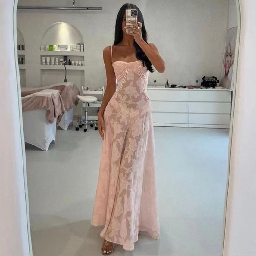 Elegant Floral Long Dress – Luxe Lace-Up Evening Gown