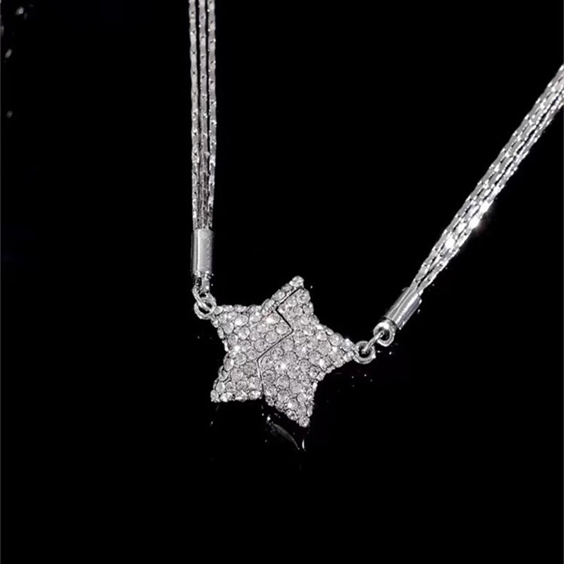Magnetic Star Necklace – Dainty Rhinestone Clavicle Chain for Women