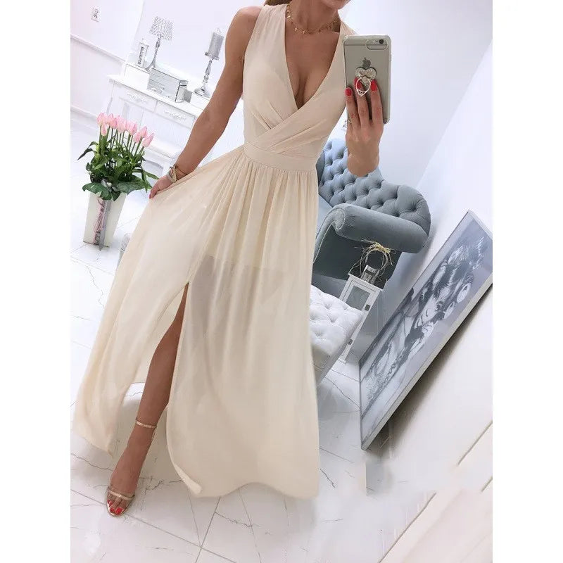 🧡 Elegant Summer Long Dress – Sleeveless & Split Design