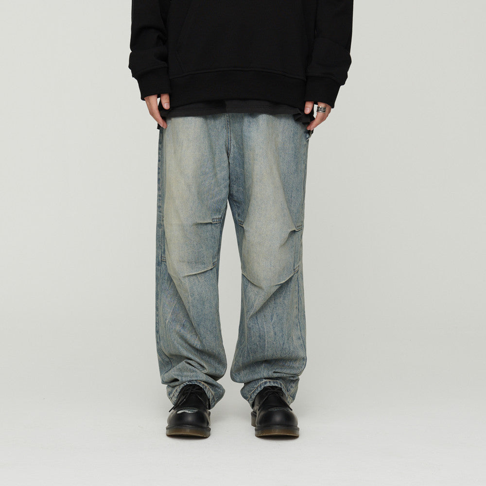 Light Grey Baggy Pleated Jeans – Oversized Streetwear Denim
