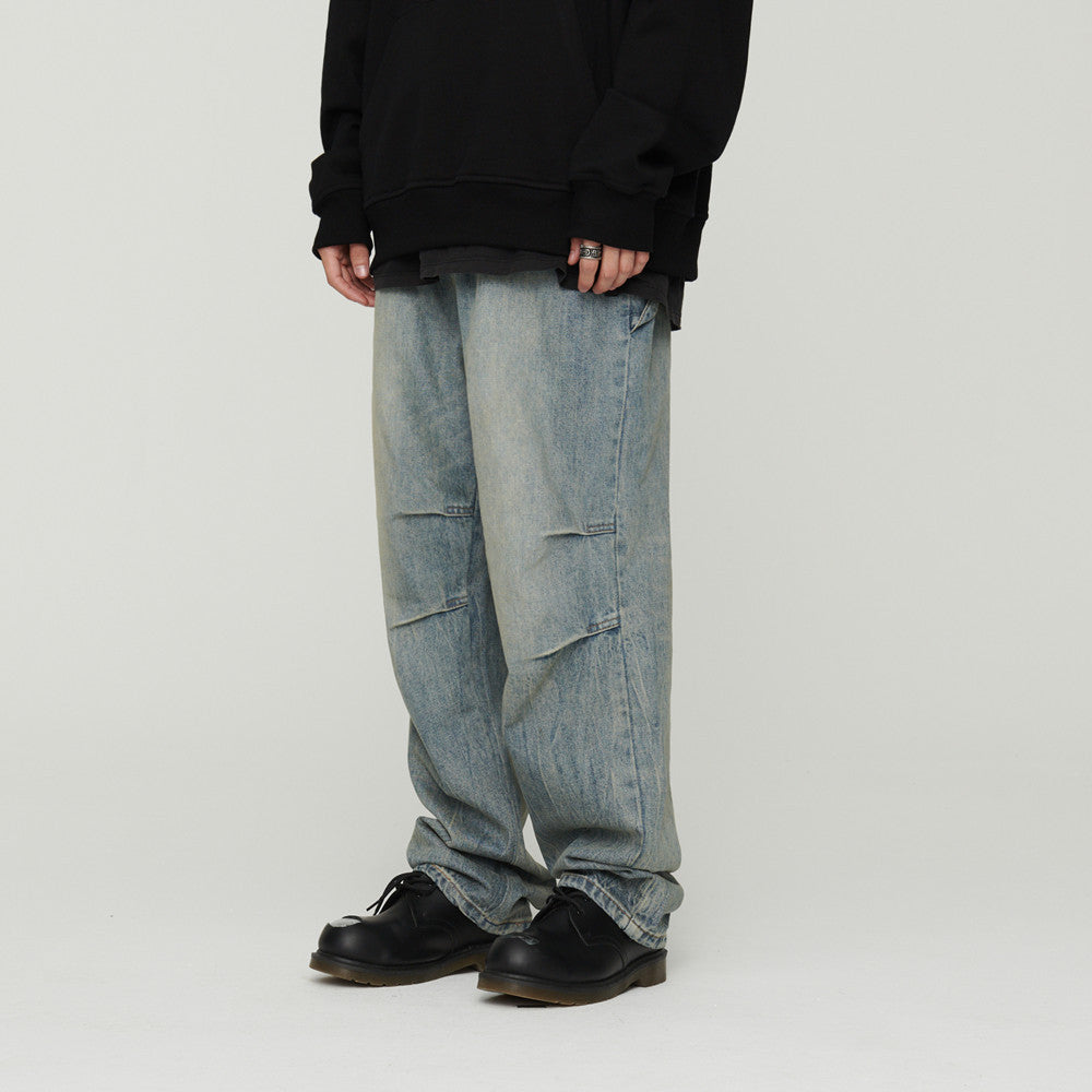 Light Grey Baggy Pleated Jeans – Oversized Streetwear Denim