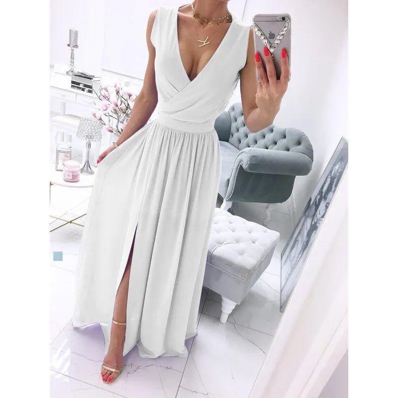 🧡 Elegant Summer Long Dress – Sleeveless & Split Design