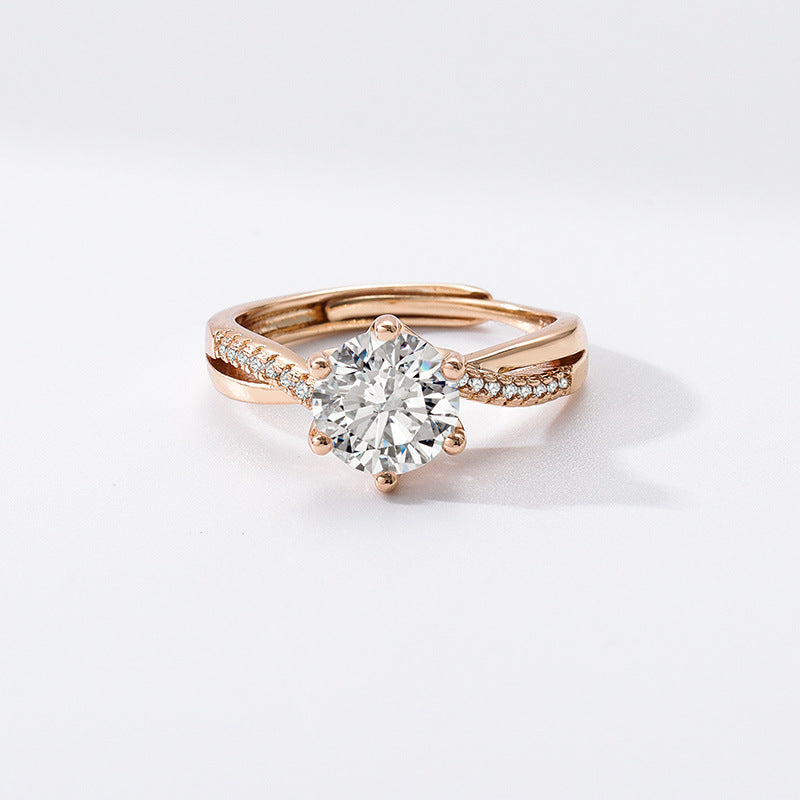Affordable Luxury Champagne Gold Ring – Elegant Twist with Six-Claw Setting