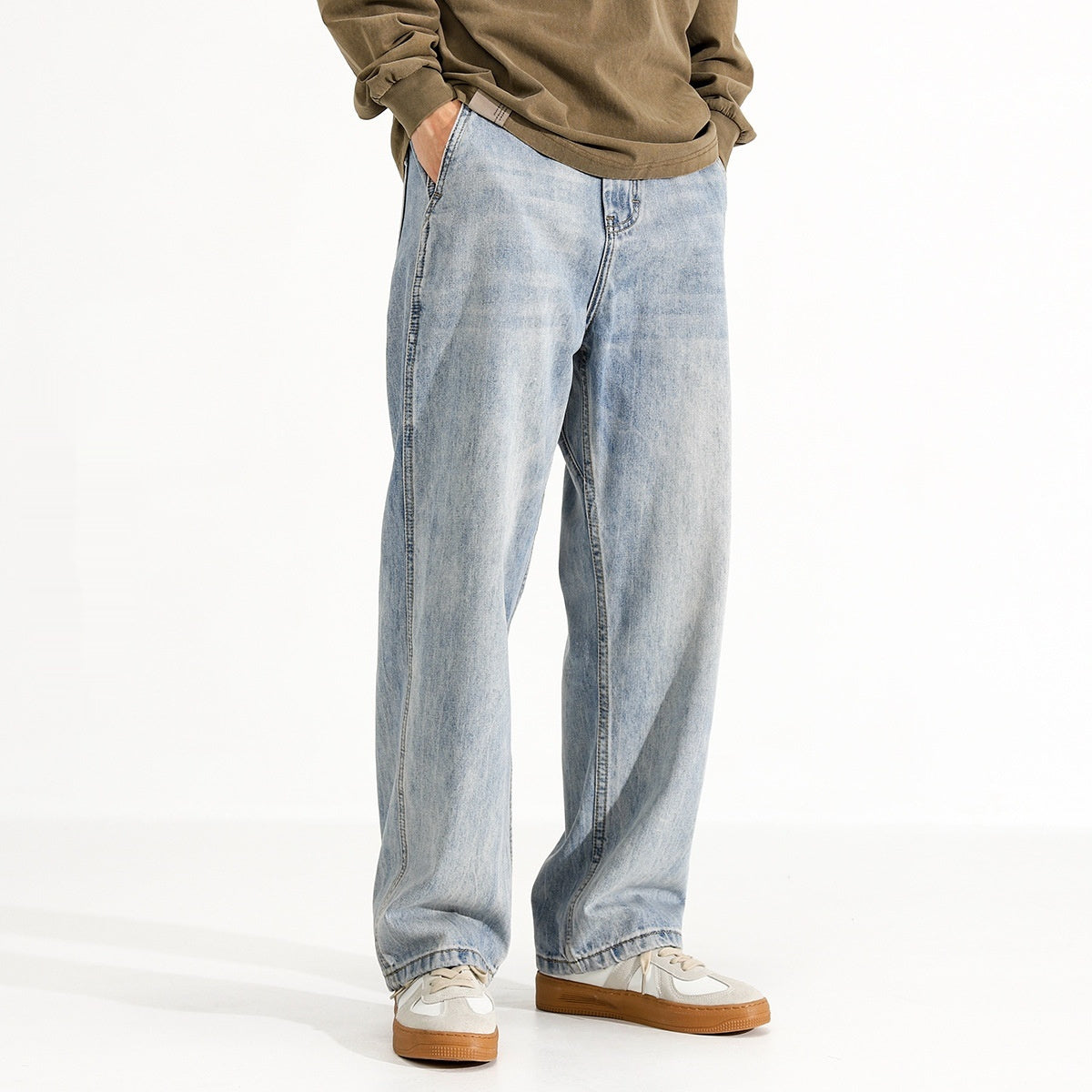 Men's Washed Distressed Loose Straight Jeans – Vintage Street Style