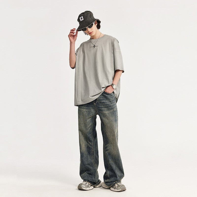 Retro Cat Beard Distressed Wide-Leg Jeans – Vintage Baggy Streetwe