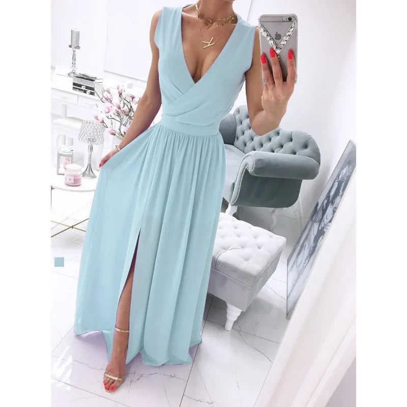 🧡 Elegant Summer Long Dress – Sleeveless & Split Design