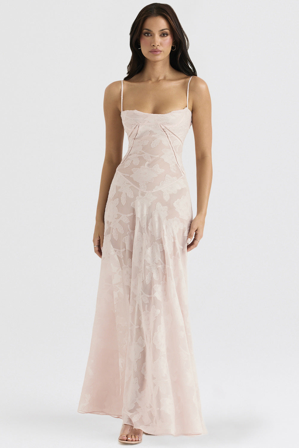 Elegant Floral Long Dress – Luxe Lace-Up Evening Gown