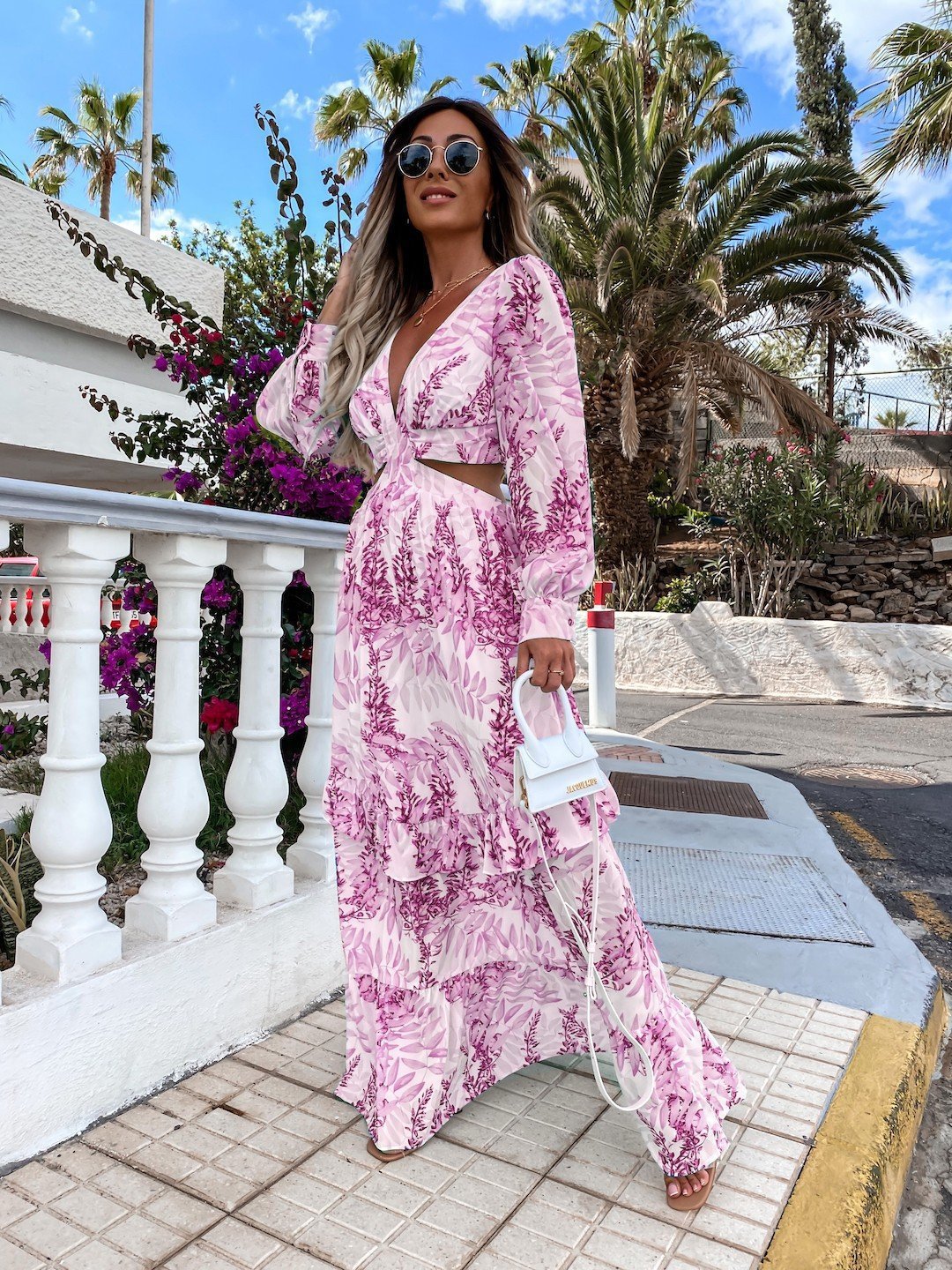 Boho Floral Maxi Dress – V-Neck Long Sleeve Summer Dress