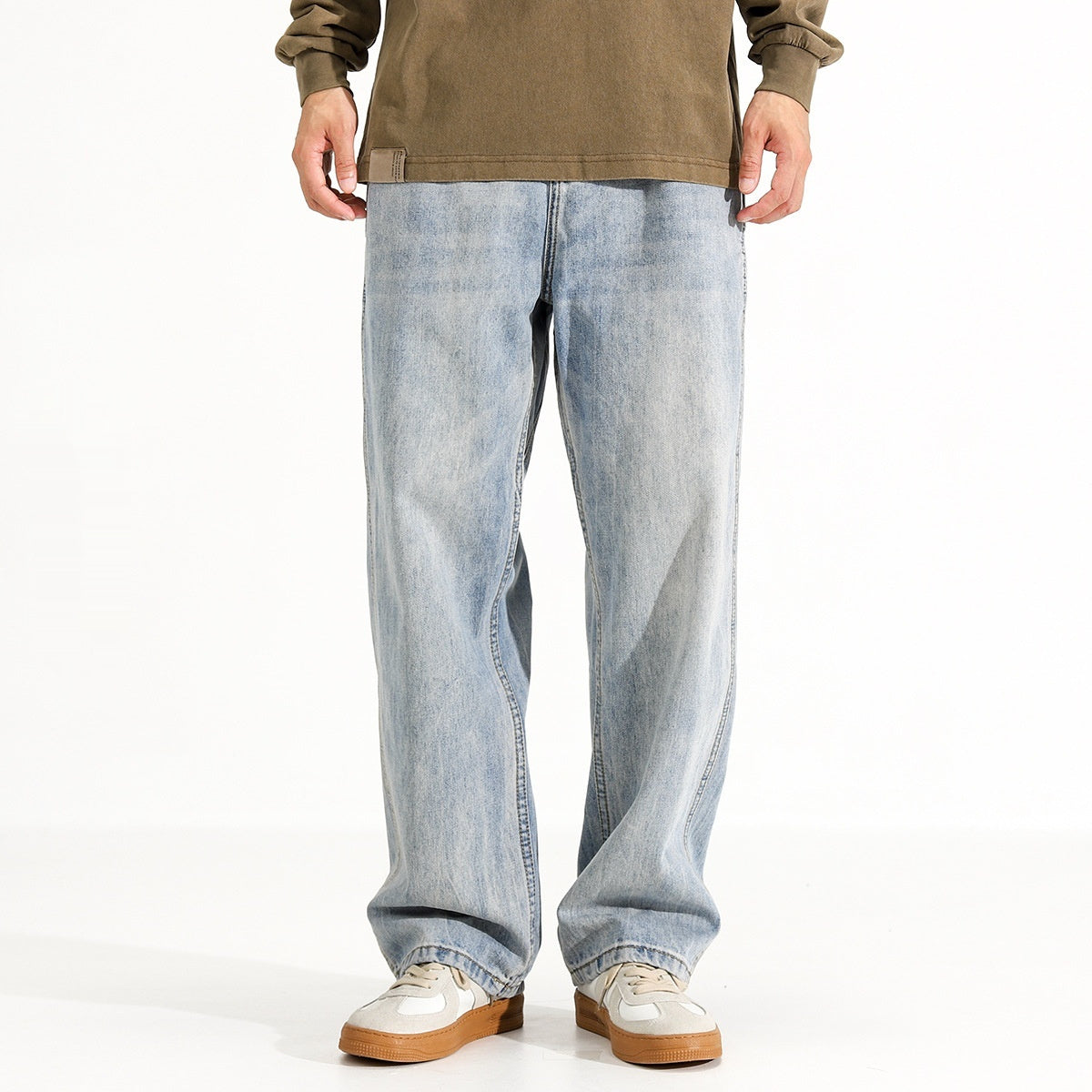 Men's Washed Distressed Loose Straight Jeans – Vintage Street Style