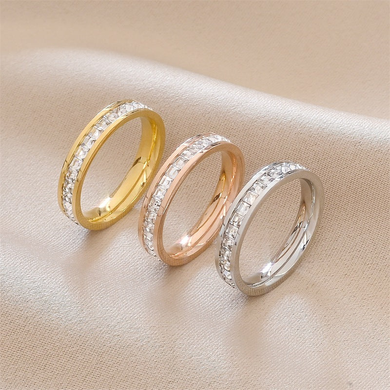 Elegant Titanium Steel Couple Rings – Single & Double Row Diamond Design