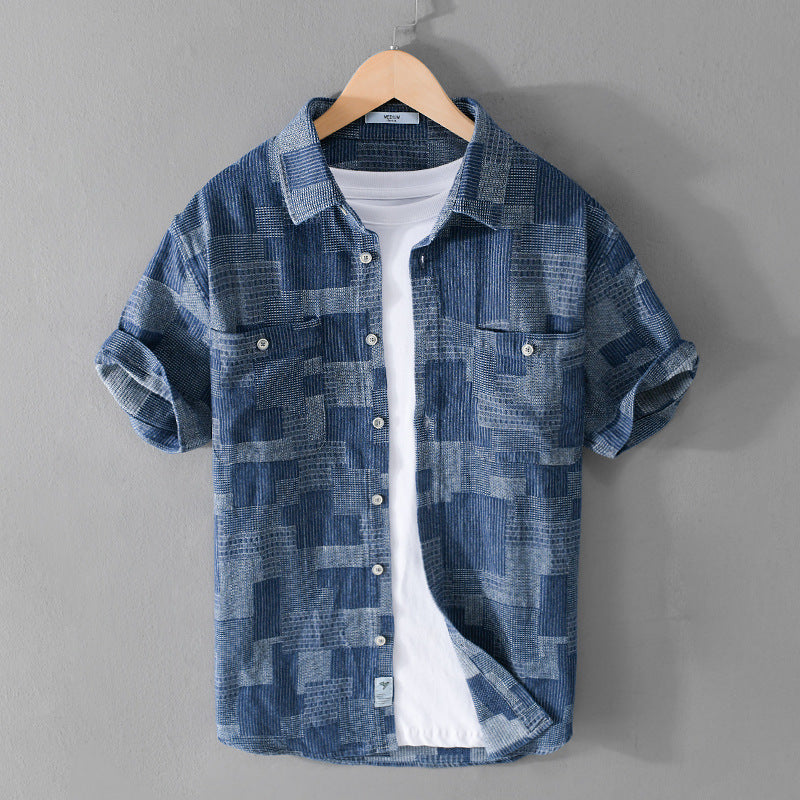 Men's Loose Fit Cargo Denim Short Sleeve Shirt