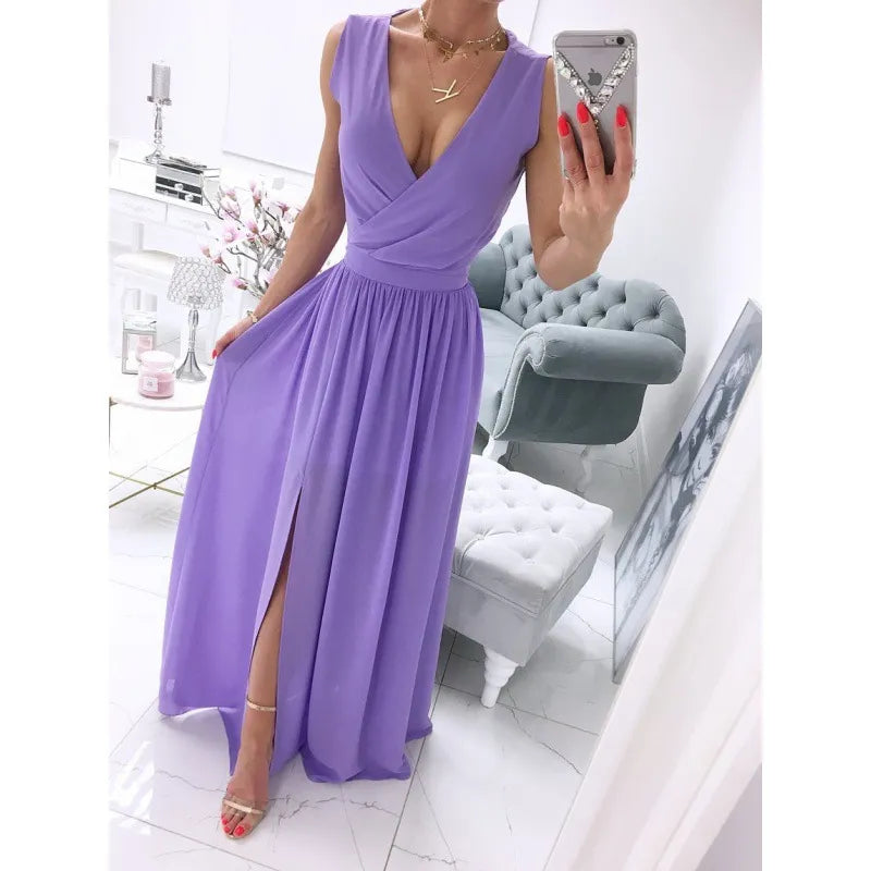 🧡 Elegant Summer Long Dress – Sleeveless & Split Design