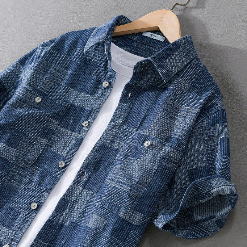 Men's Loose Fit Cargo Denim Short Sleeve Shirt