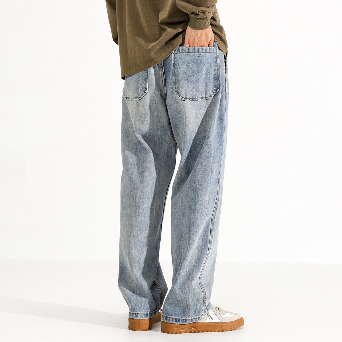 Men's Washed Distressed Loose Straight Jeans – Vintage Street Style