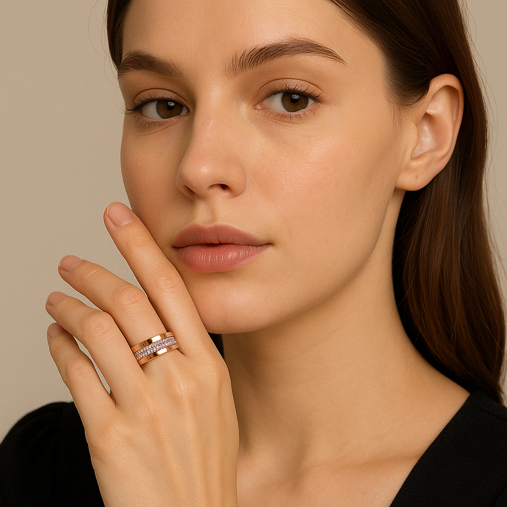Elegant Titanium Steel Couple Rings – Single & Double Row Diamond Design