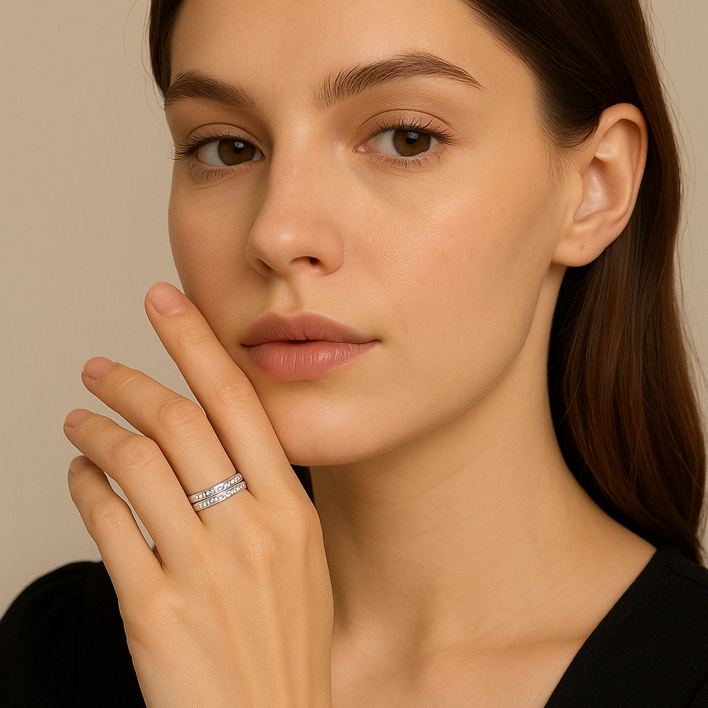 Elegant Titanium Steel Couple Rings – Single & Double Row Diamond Design