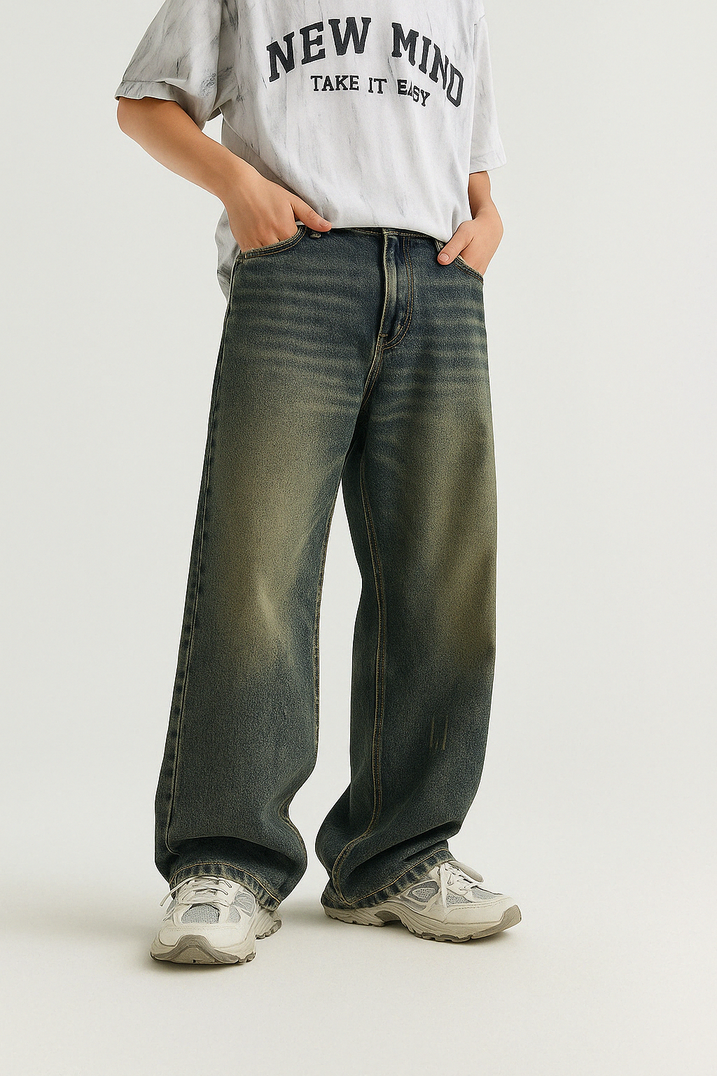 Retro Cat Beard Distressed Wide-Leg Jeans – Vintage Baggy Streetwe