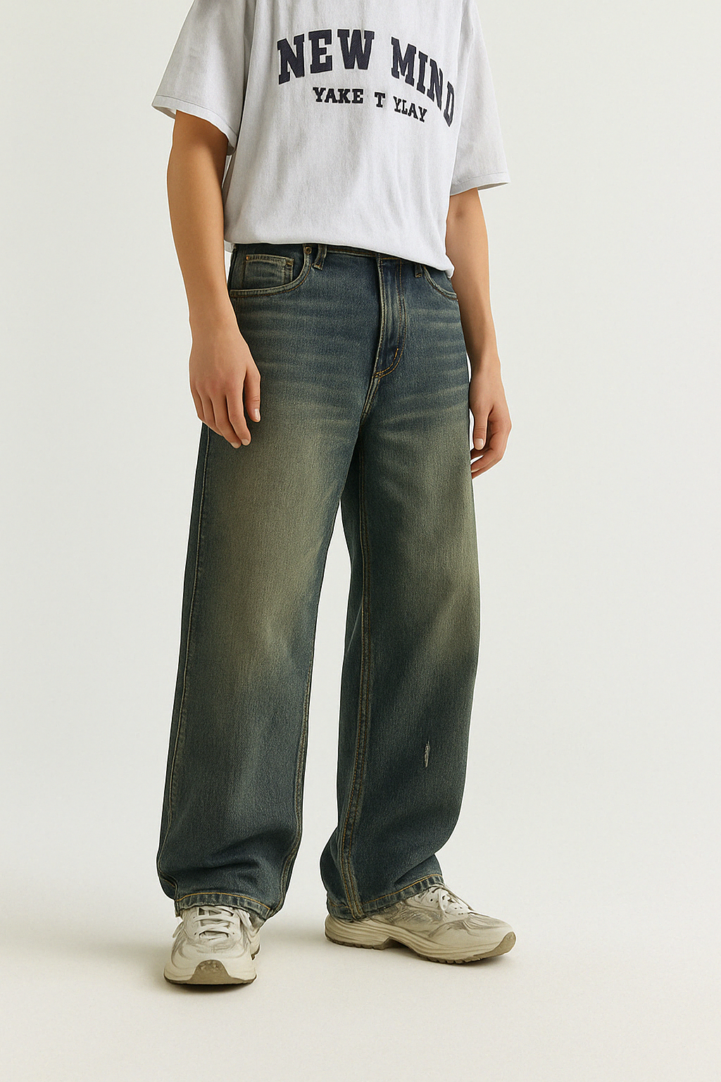 Retro Cat Beard Distressed Wide-Leg Jeans – Vintage Baggy Streetwe