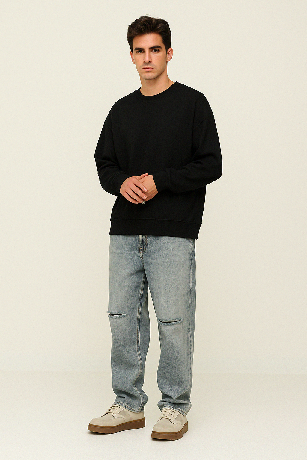 Light Grey Baggy Pleated Jeans – Oversized Streetwear Denim
