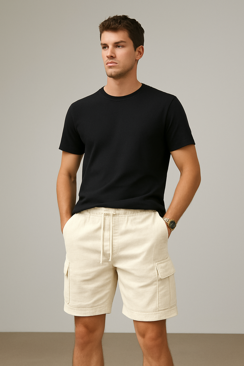 Men's Vintage Corduroy Cargo Shorts – Summer Drawstring Fit