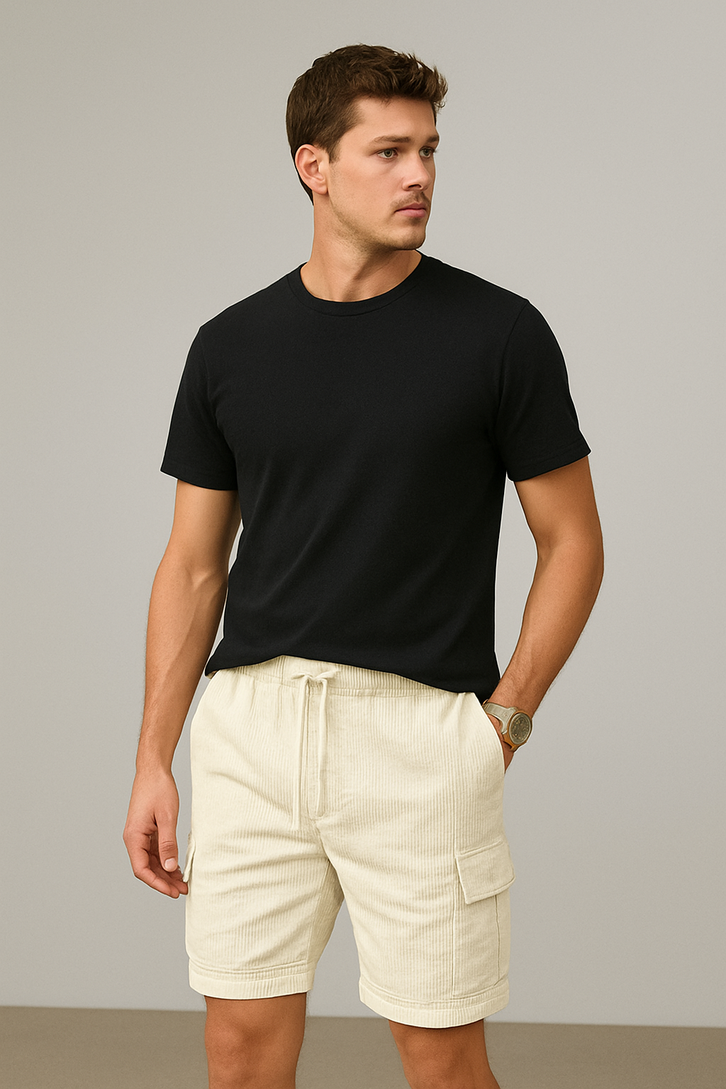 Men's Vintage Corduroy Cargo Shorts – Summer Drawstring Fit