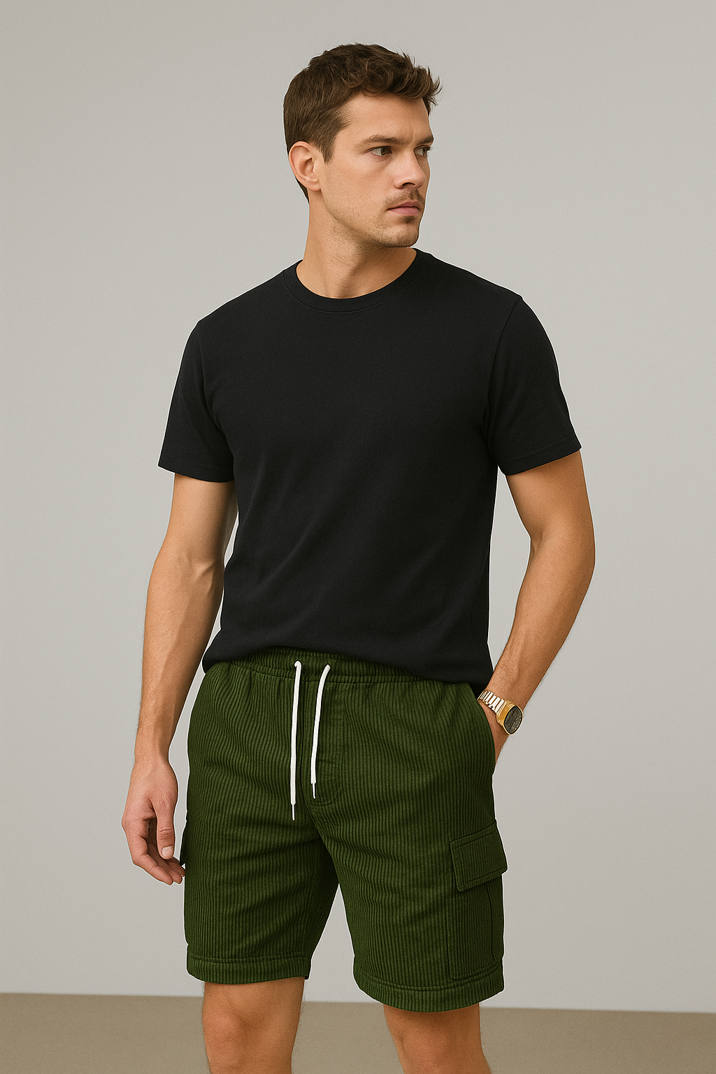 Men's Vintage Corduroy Cargo Shorts – Summer Drawstring Fit