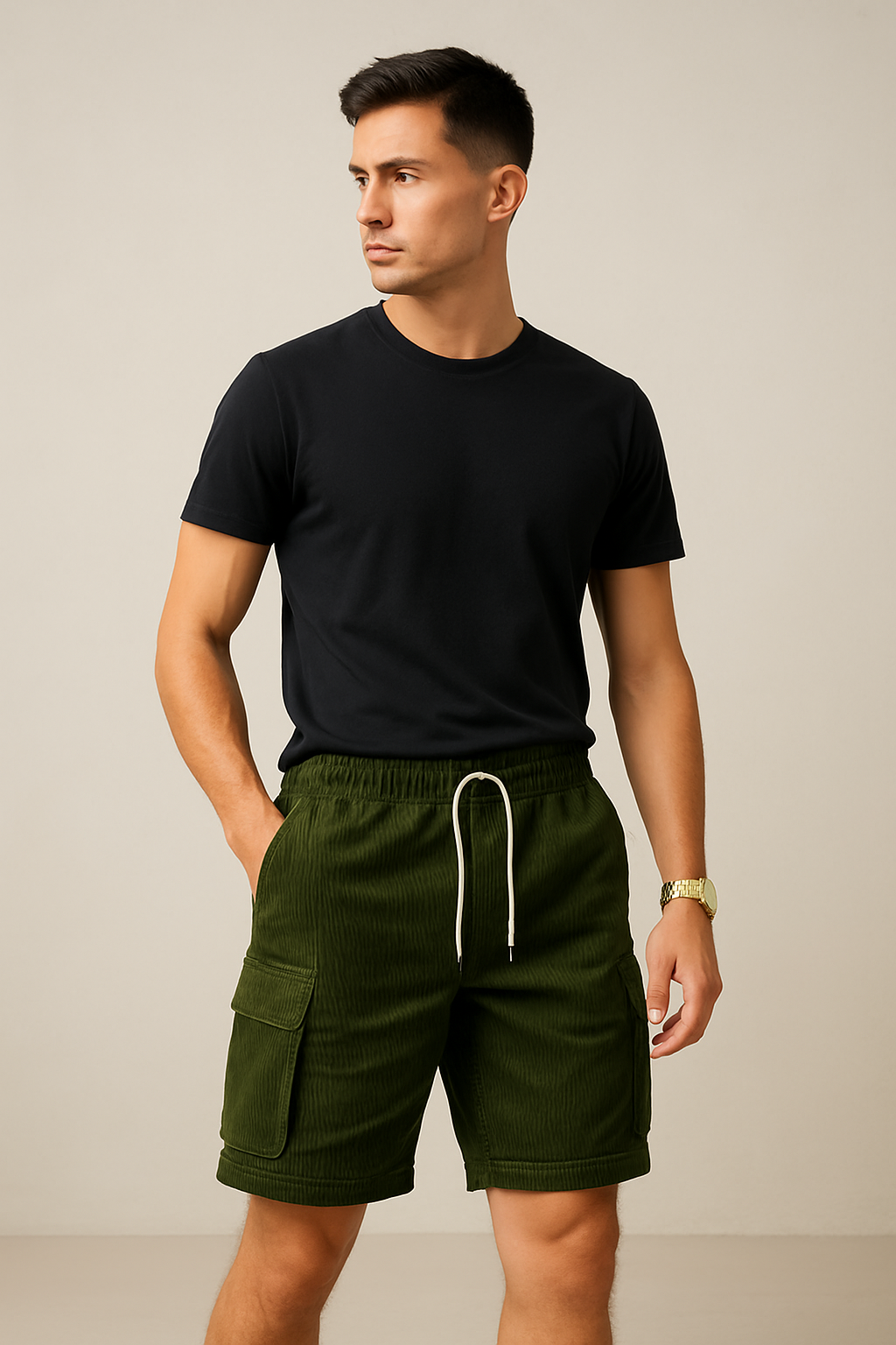 Men's Vintage Corduroy Cargo Shorts – Summer Drawstring Fit