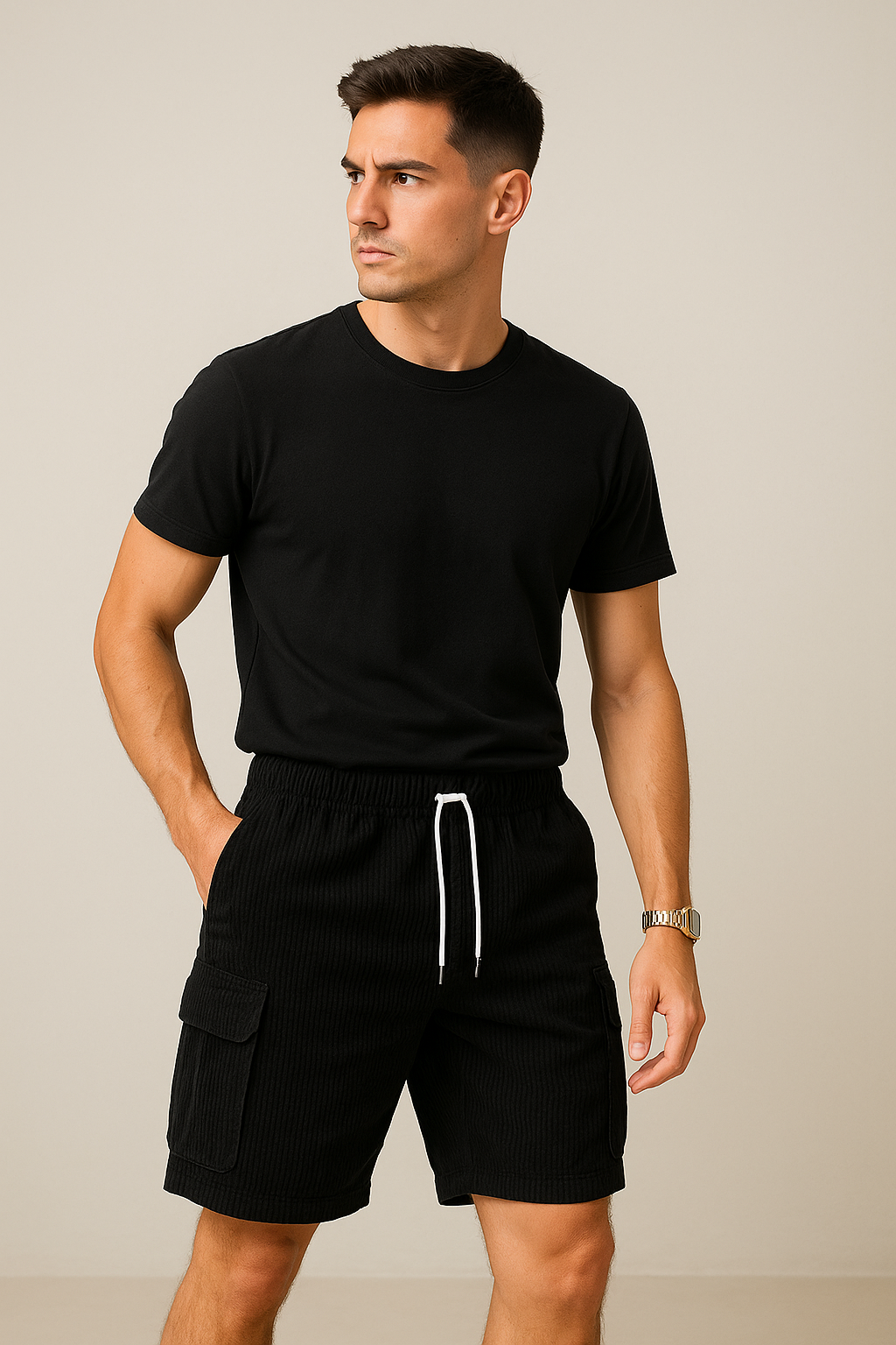 Men's Vintage Corduroy Cargo Shorts – Summer Drawstring Fit