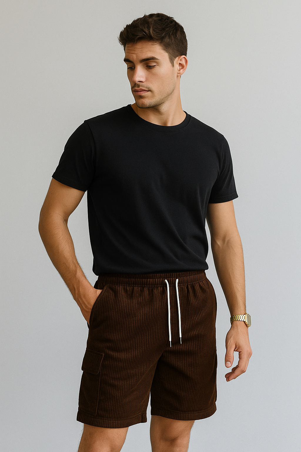 Men's Vintage Corduroy Cargo Shorts – Summer Drawstring Fit