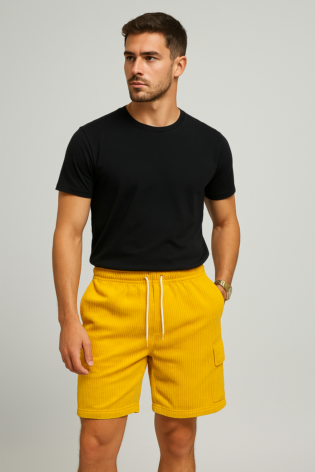 Men's Vintage Corduroy Cargo Shorts – Summer Drawstring Fit