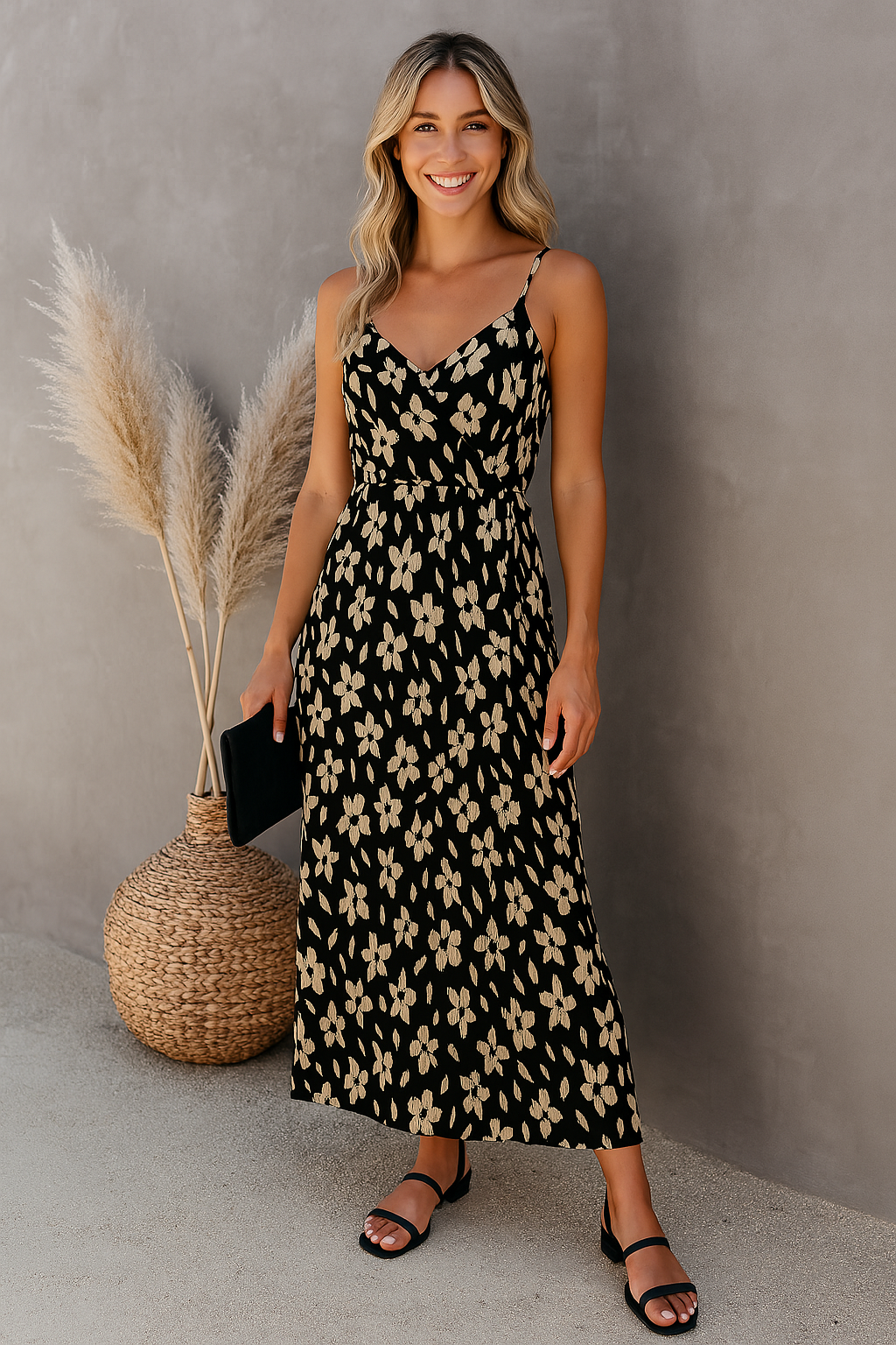Floral Spaghetti Strap Midi Dress – Elegant Summer Outfit for Women
