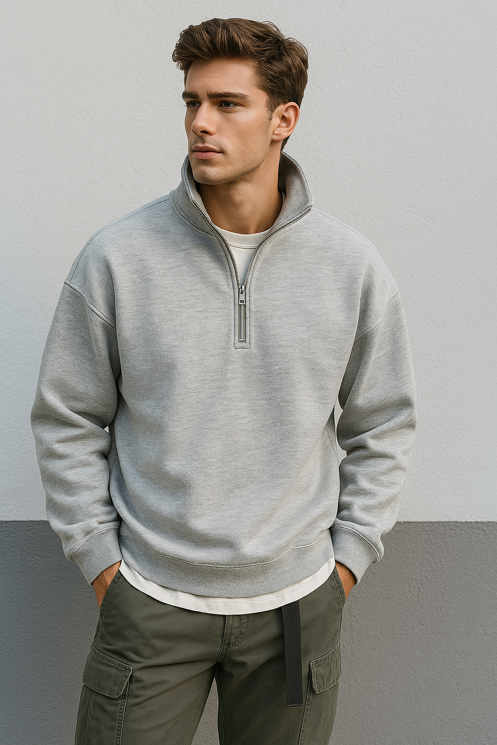 Men’s Half-Zip Stand Collar Sweater – Casual Streetwear Style