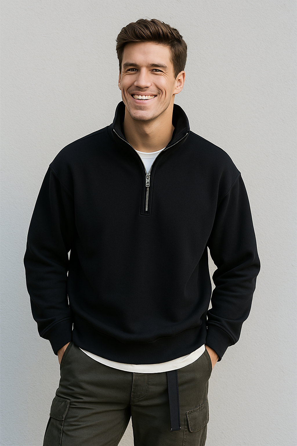 Men’s Half-Zip Stand Collar Sweater – Casual Streetwear Style