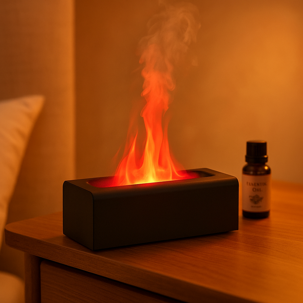 Luxury Flame Aroma Diffuser – LED Mist & Mood Light