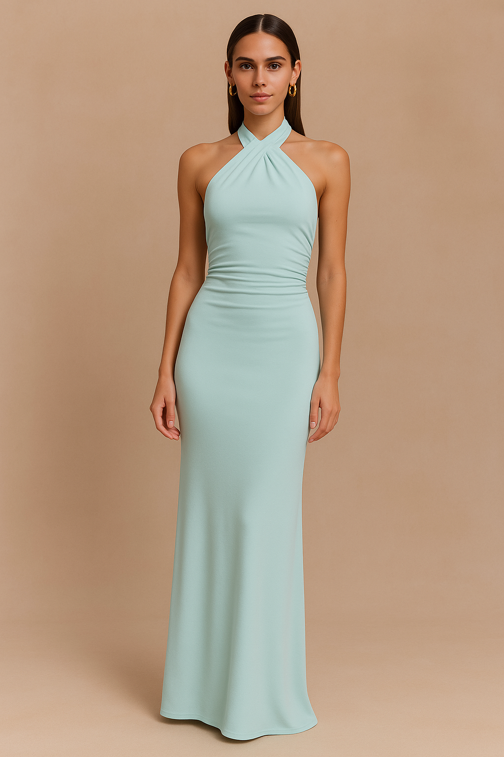 Backless Halter Bodycon Maxi Dress for Women - Slim Waist Fit Gown