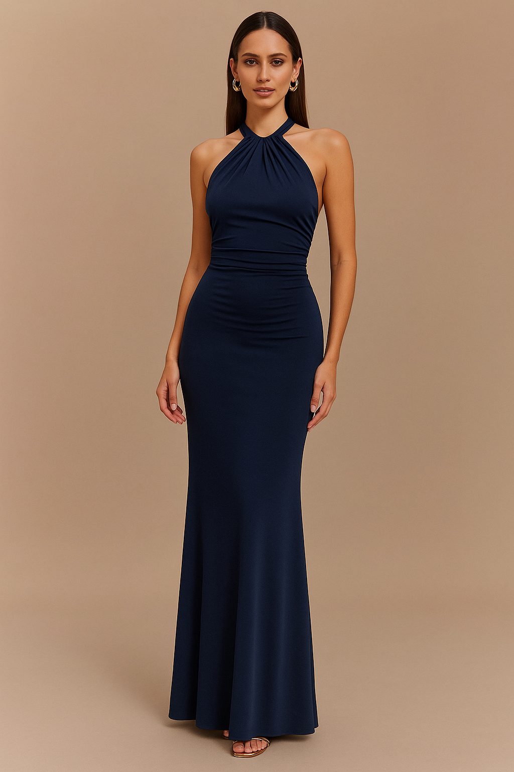 Backless Halter Bodycon Maxi Dress for Women - Slim Waist Fit Gown