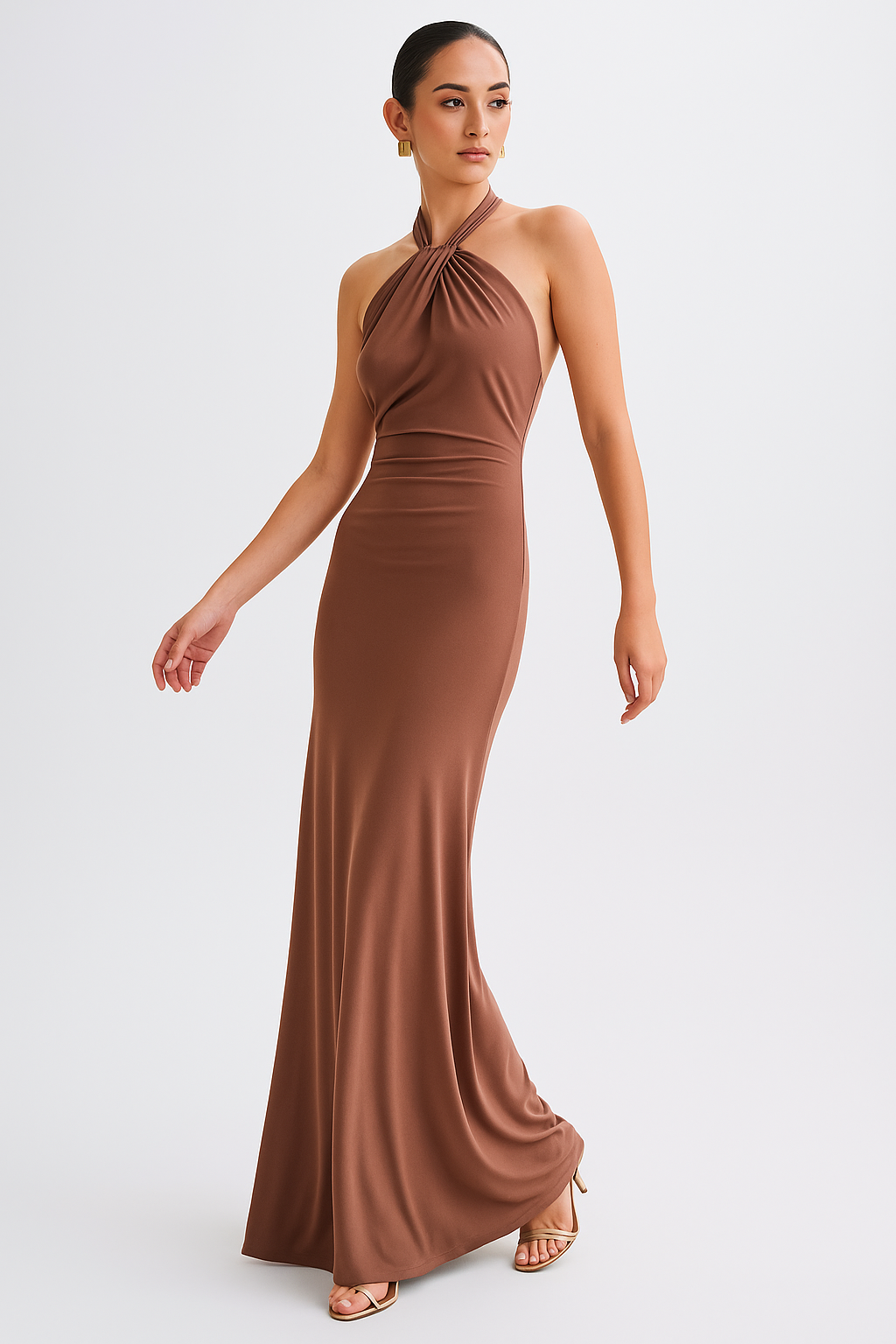 Backless Halter Bodycon Maxi Dress for Women - Slim Waist Fit Gown