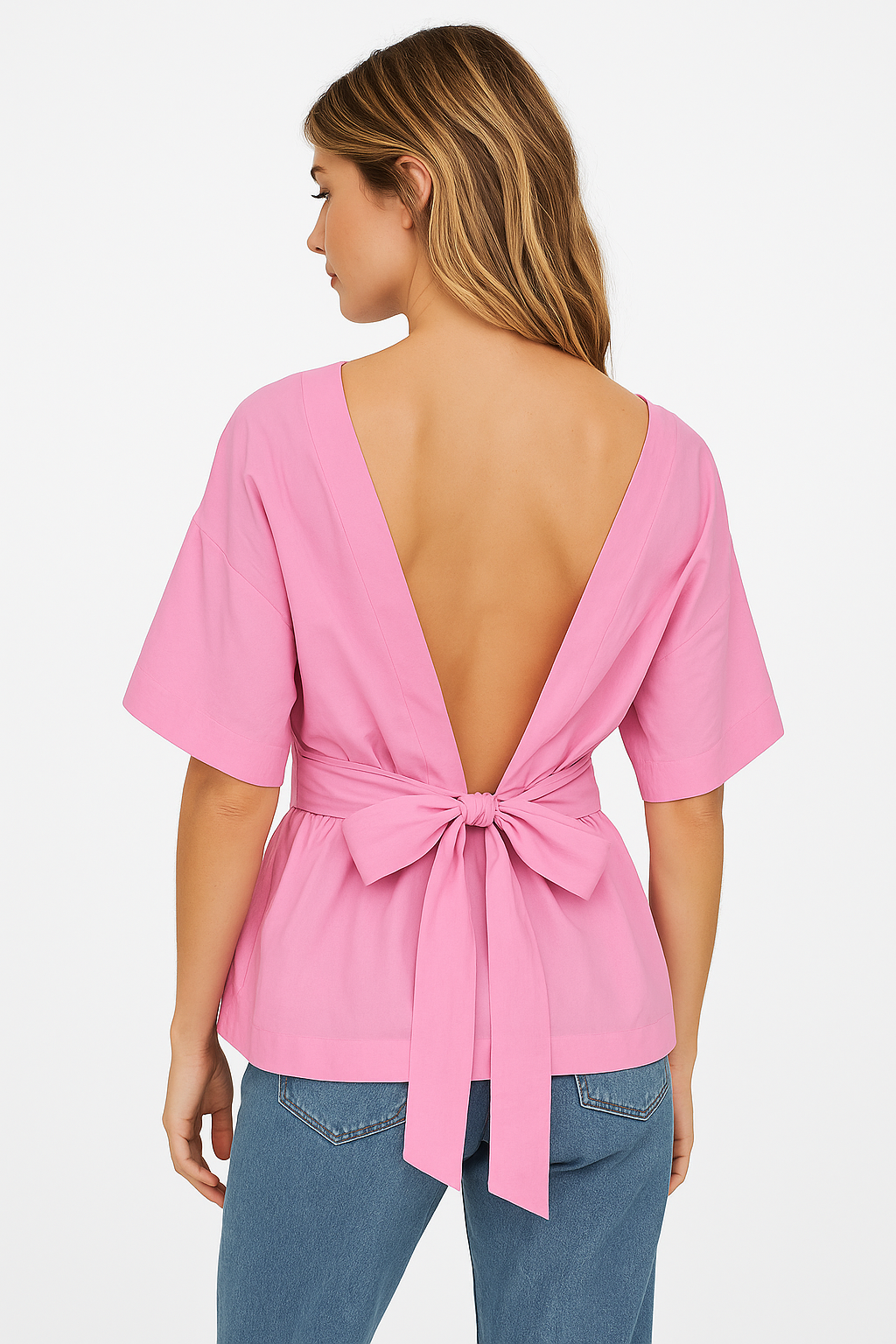Backless Tie-Back Cotton Tee – Women’s Summer Top