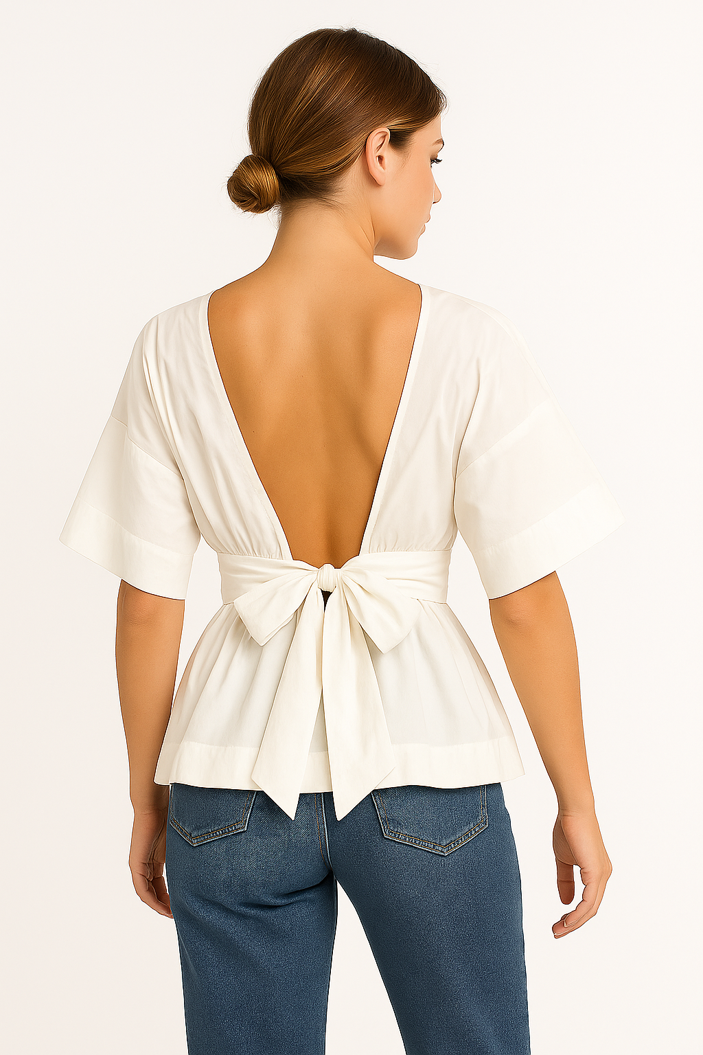 Backless Tie-Back Cotton Tee – Women’s Summer Top