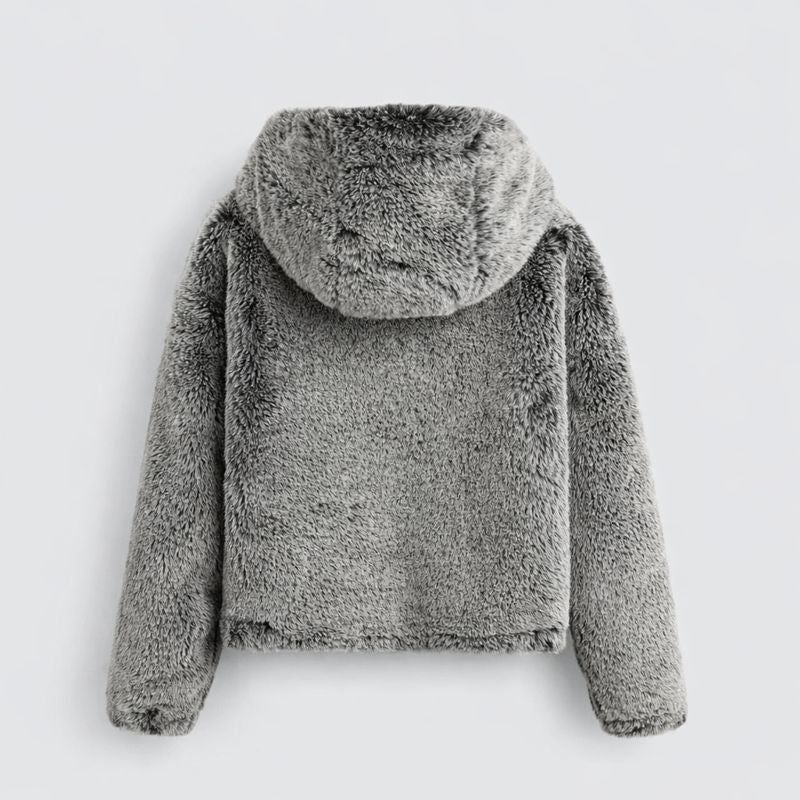 Men's Oversized Hooded Faux Fur Jacket - Luxe Gray Winter Streetwear Coat