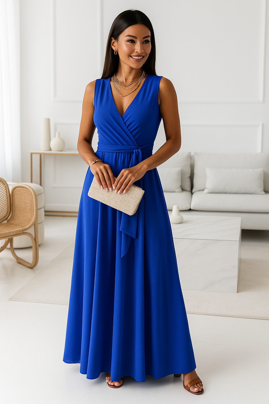 V-neck Sleeveless Dress With Belt Summer Fashion Party Club Evening Maxi Dresses For Women Clothing