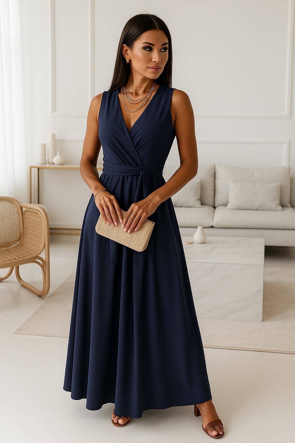 V-neck Sleeveless Dress With Belt Summer Fashion Party Club Evening Maxi Dresses For Women Clothing