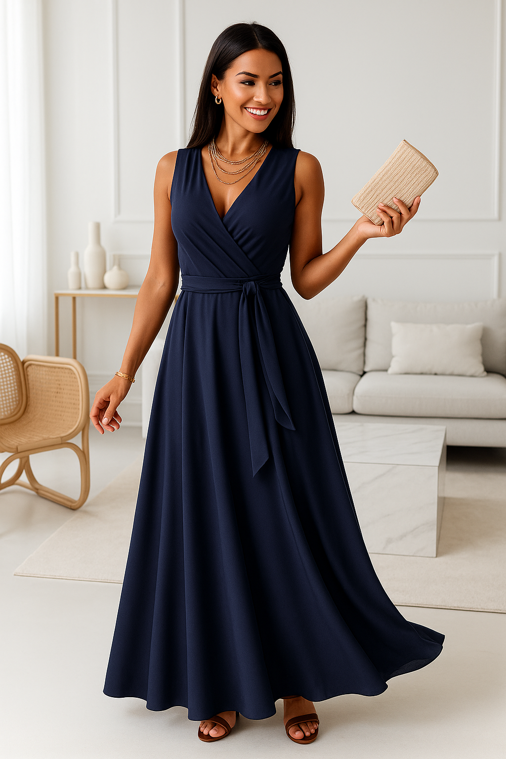 V-neck Sleeveless Dress With Belt Summer Fashion Party Club Evening Maxi Dresses For Women Clothing