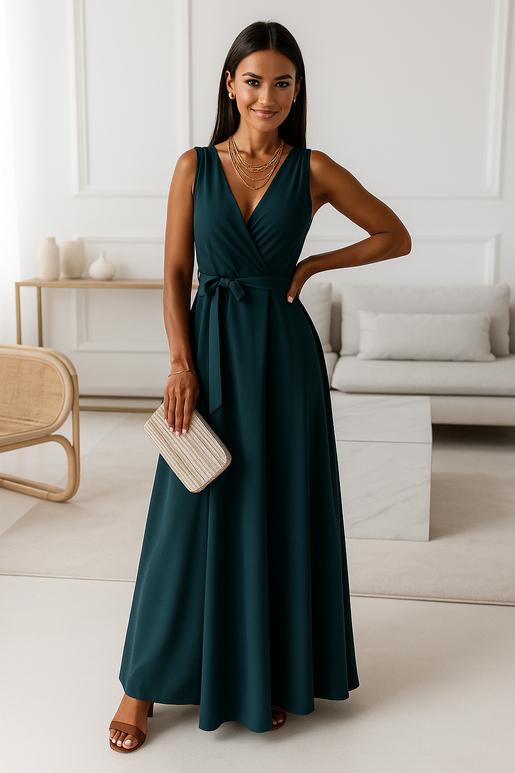 V-neck Sleeveless Dress With Belt Summer Fashion Party Club Evening Maxi Dresses For Women Clothing